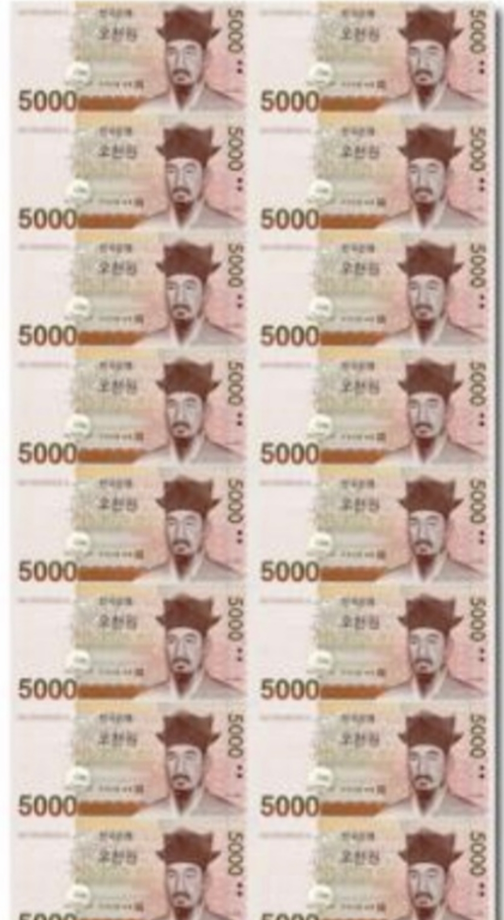 한국은행권5,000원권 16장 전지