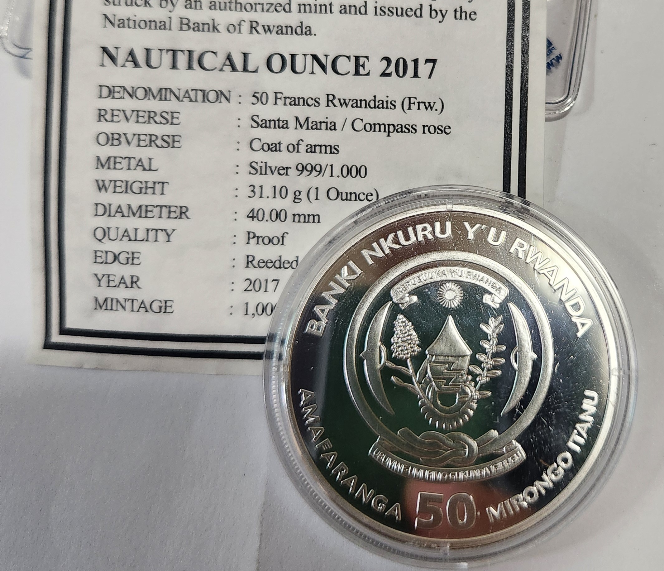 2017년/산타마리아호 50프랑/PF( 푸르프)